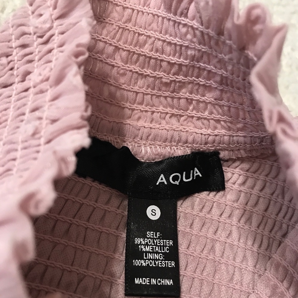 SOLD Aqua Mini Dress Flutter Sleeve Ruffle Smocked Pink Purple Pit to Pit 18โ ๐จ - Picture 6 of 14